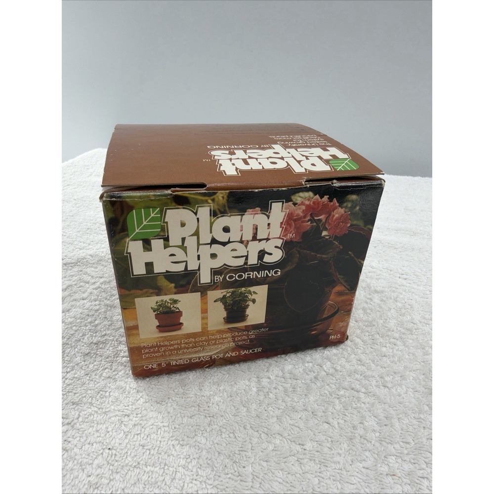 Vintage Corning Plant Helpers 5 in. Glass Pot 5 in. Saucer New in Box NOS Garden